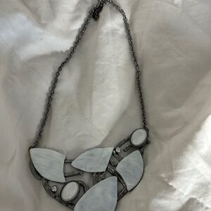 Elegant White and Silver Statement Necklace made in Israel